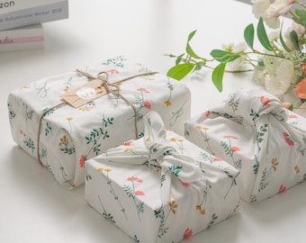 Fragrant Wildflowers wrapping cloth Reusable fabric gift wrap | Furoshiki Bojagi