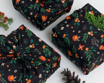 Modern Christmas flowers wrapping cloth for Christmas Reusable fabric gift wrap | Furoshiki Bojagi