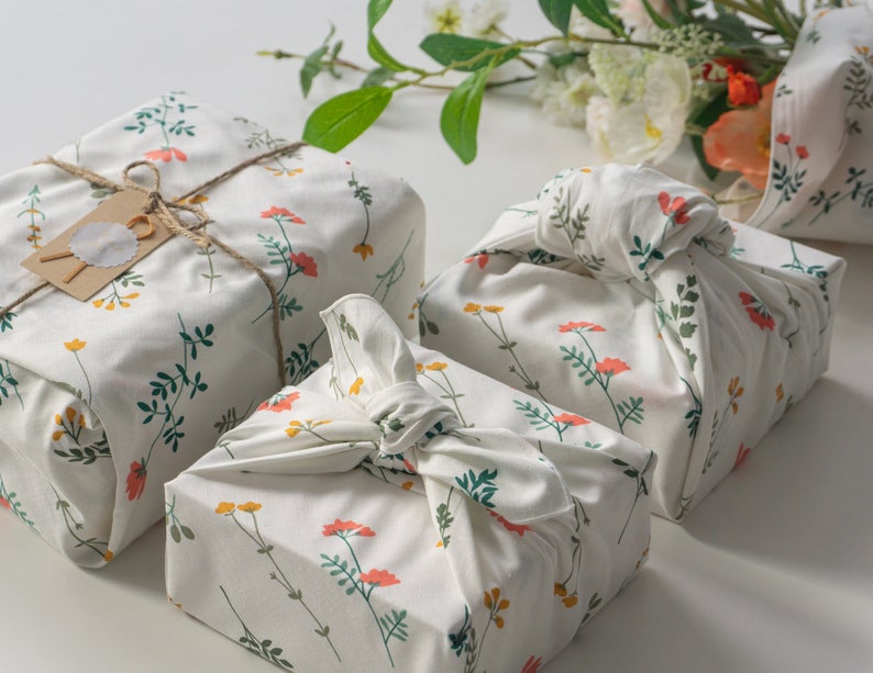 Fragrant Wildflowers wrapping cloth Reusable fabric gift wrap Furoshiki Bojagi image 10