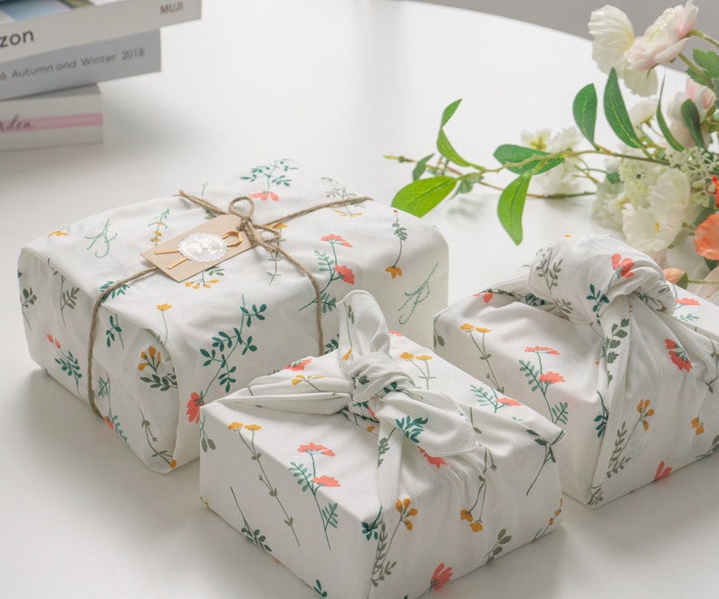Fragrant Wildflowers wrapping cloth Reusable fabric gift wrap Furoshiki Bojagi image 1