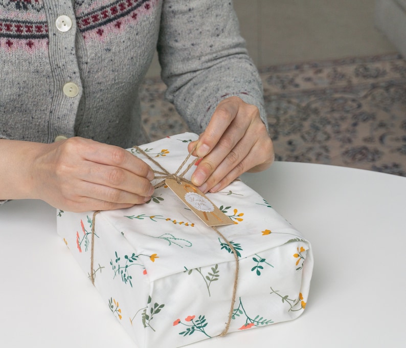 Fragrant Wildflowers wrapping cloth Reusable fabric gift wrap Furoshiki Bojagi image 4
