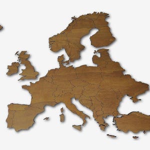 Luxe houten kaart Europa met Europese landen 9 mm dik voor aan muur