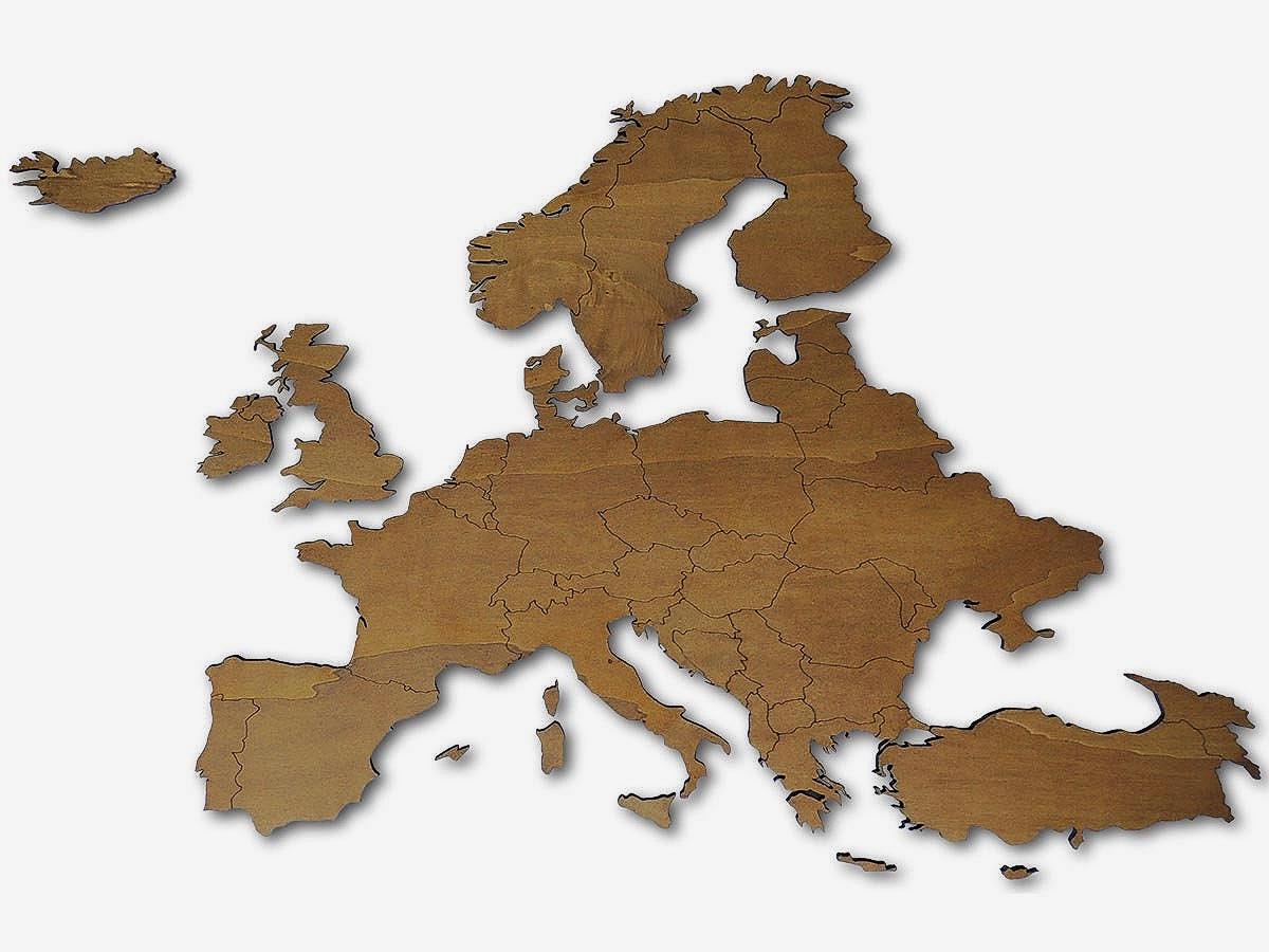 Luxury wooden map of Europe with European countries 9 mm thick for wall mounting