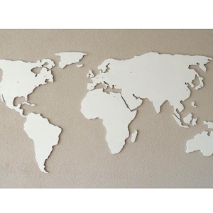 XL Magnetic wooden 3D world map, floating on the wall, in black and white silver or your own color, in 3 sizes image 1