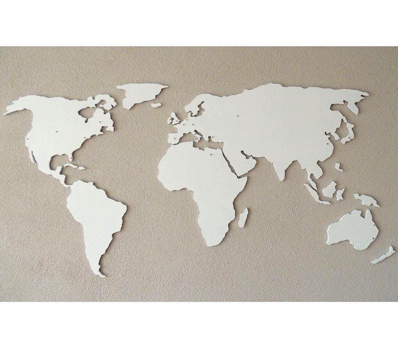XL Magnetic wooden 3D world map, floating on the wall, in black and white silver or your own color, in 3 sizes image 1
