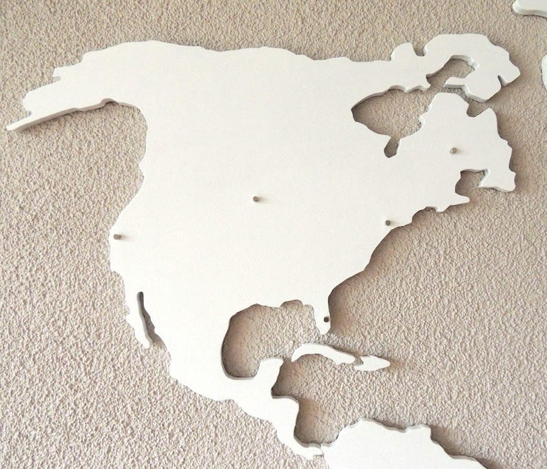 XL Magnetic wooden 3D world map, floating on the wall, in black and white silver or your own color, in 3 sizes image 2