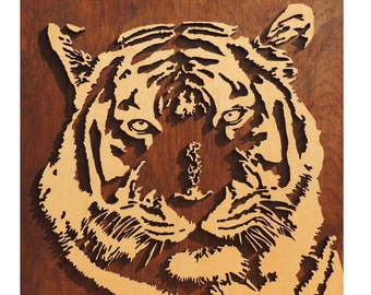 3D tiger, laser cut wooden wall decoration