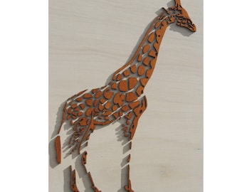 3D giraffe, laser-cut wall decoration made of wood