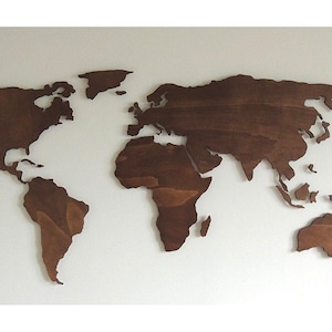 3D Holz-Weltkarte XL, schwebend an der Wand - Wanddeko aus Holz - in vielen Farben und 3 Größen