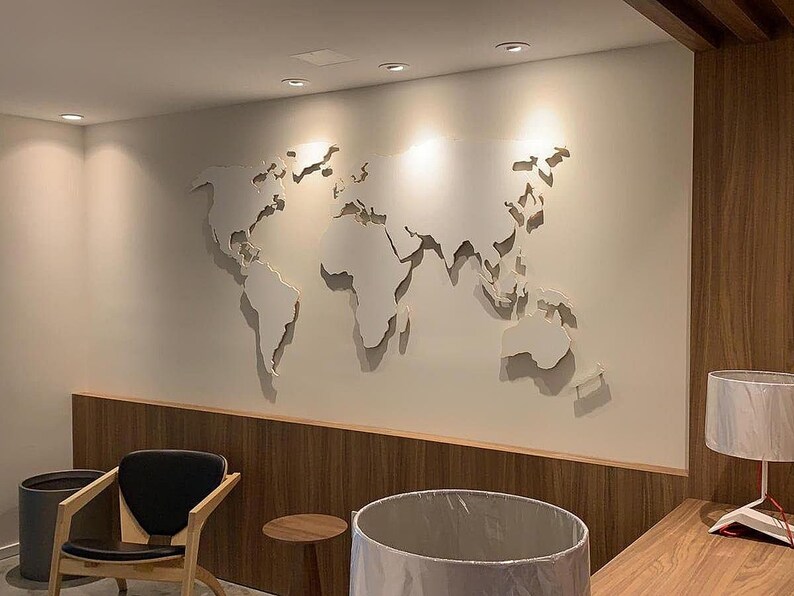 XL Magnetic wooden 3D world map, floating on the wall, in black and white silver or your own color, in 3 sizes image 9