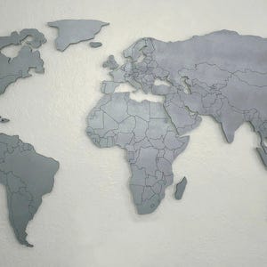 Carte du monde magnétique en bois avec frontières des pays, flottante sur le mur, en noir, blanc, argent ou votre propre couleur, en 3 tailles