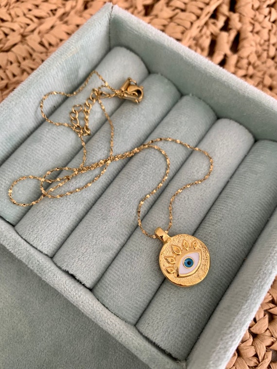 Evil eye sale gold coin necklace