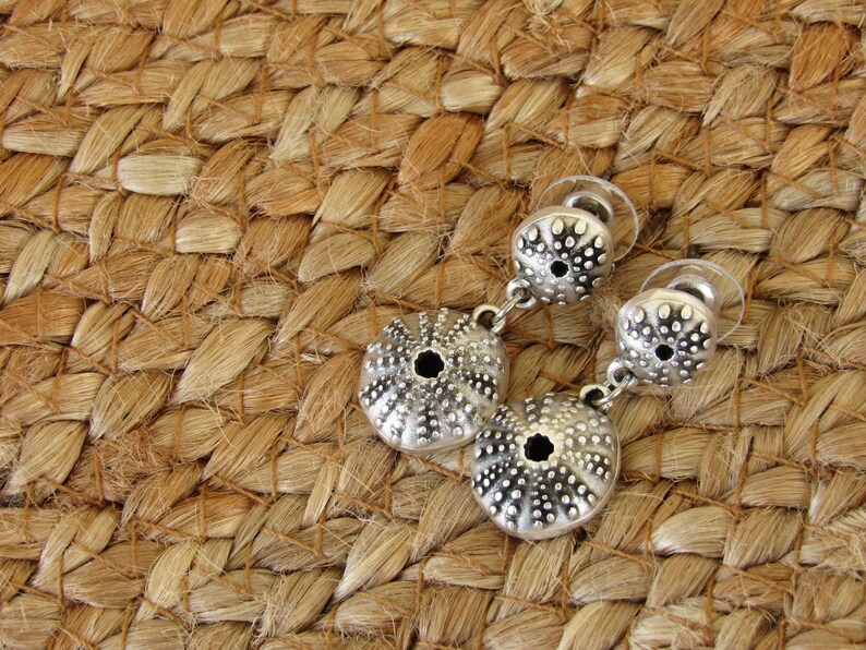 Urchin Earrings Silver Shell Earrings Shell Jewelry Summer Etsy