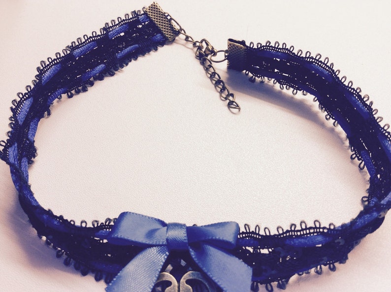 Cute black and blue choker collar with key pendant Kitten play.