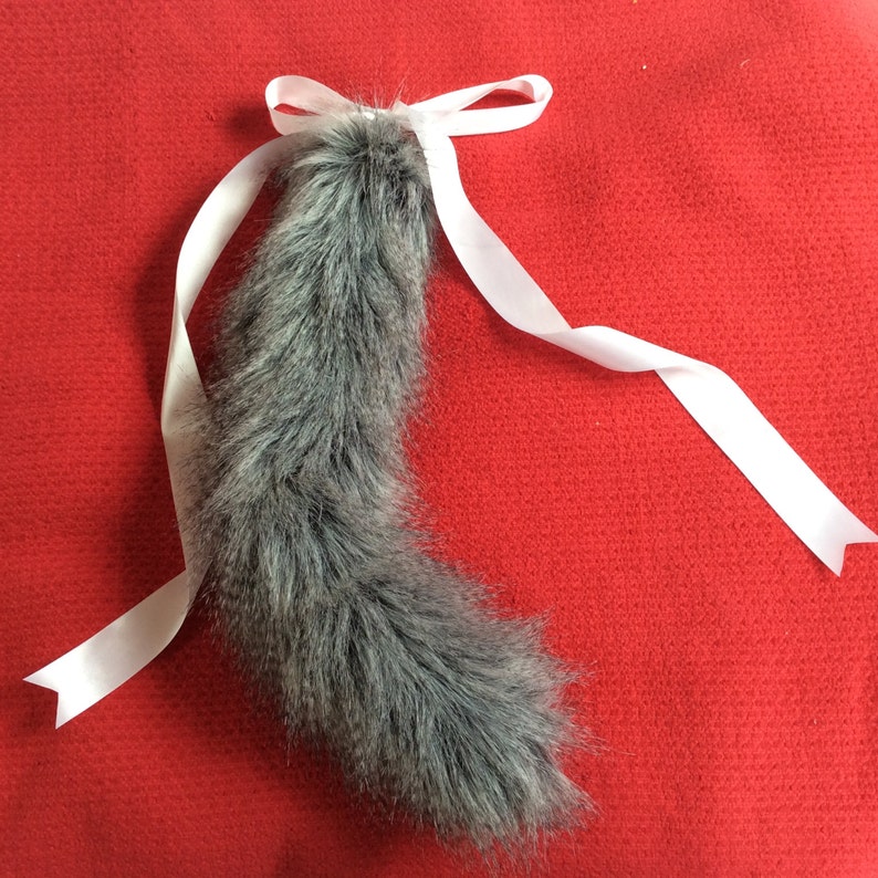 Luxury 25 Inch Salt n pepper Kitten Play Faux Fur Tail.