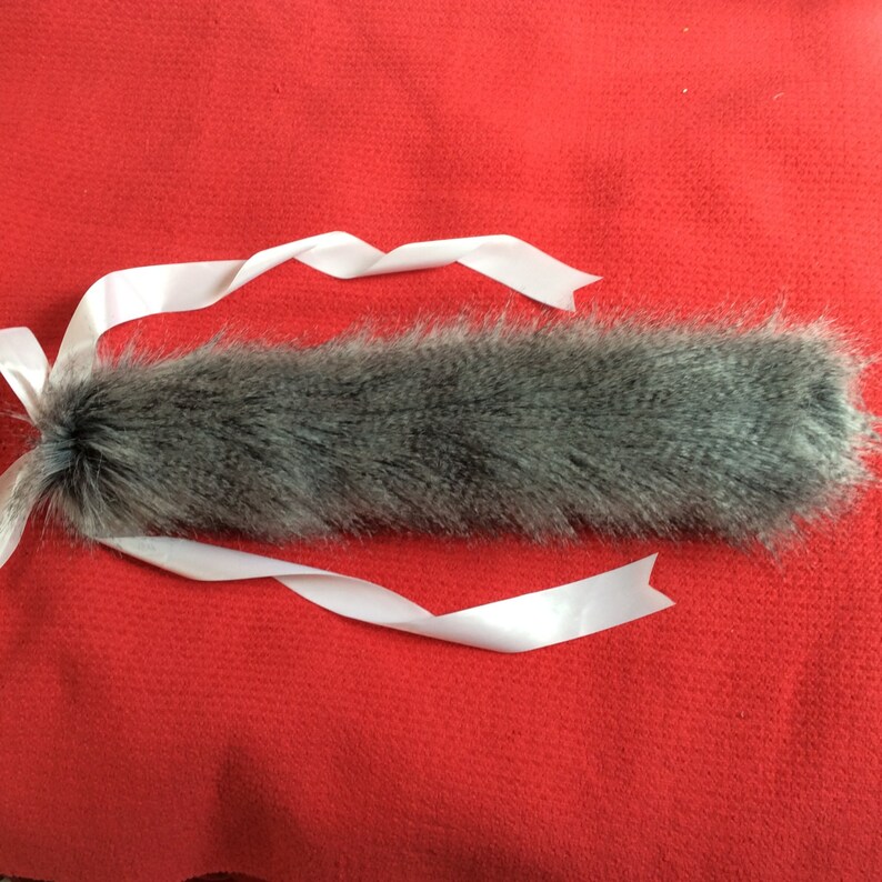 Luxury 25 Inch Salt n pepper Kitten Play Faux Fur Tail.