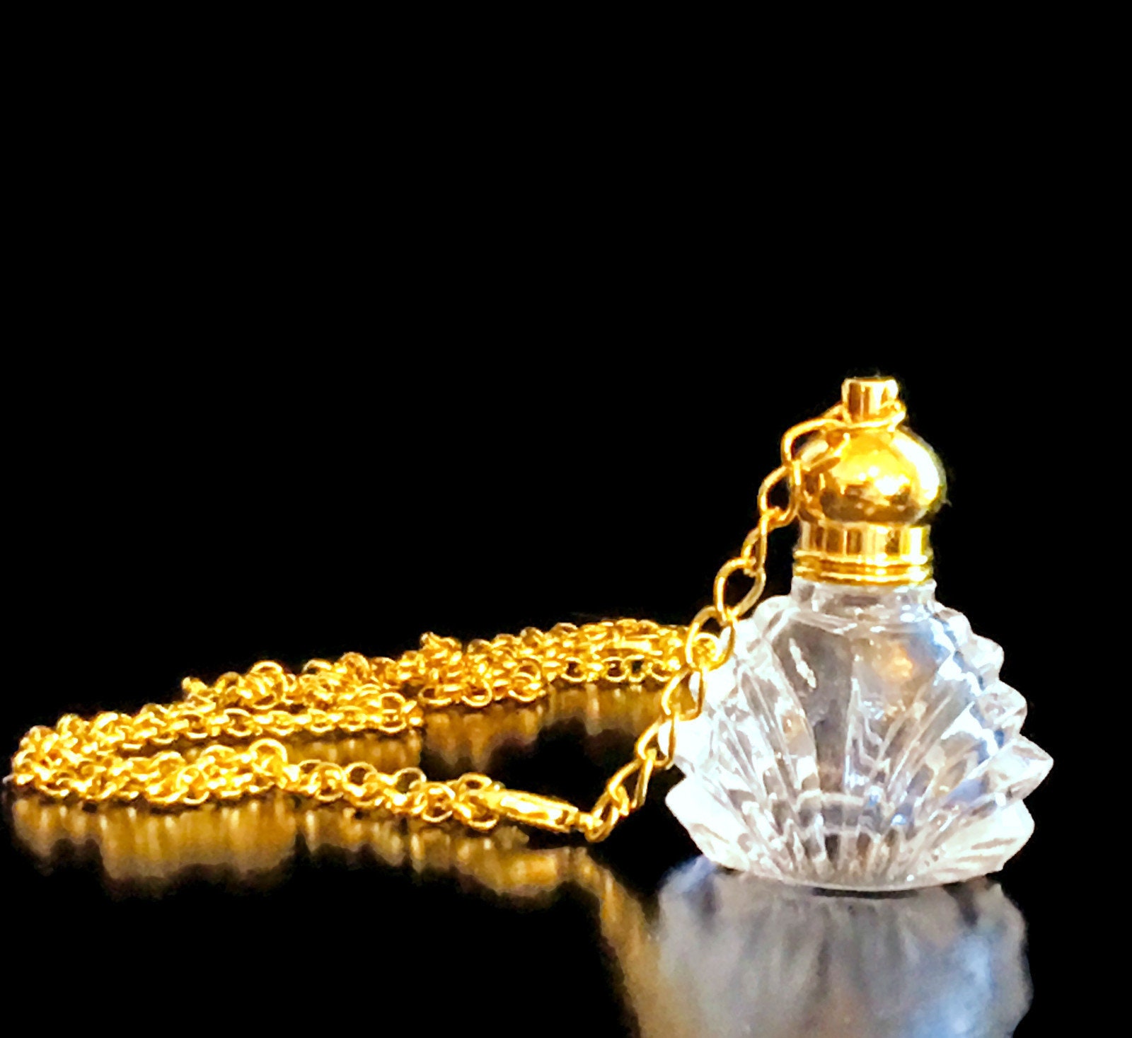 Gold Glass Perfume Bottle Necklace Etsy