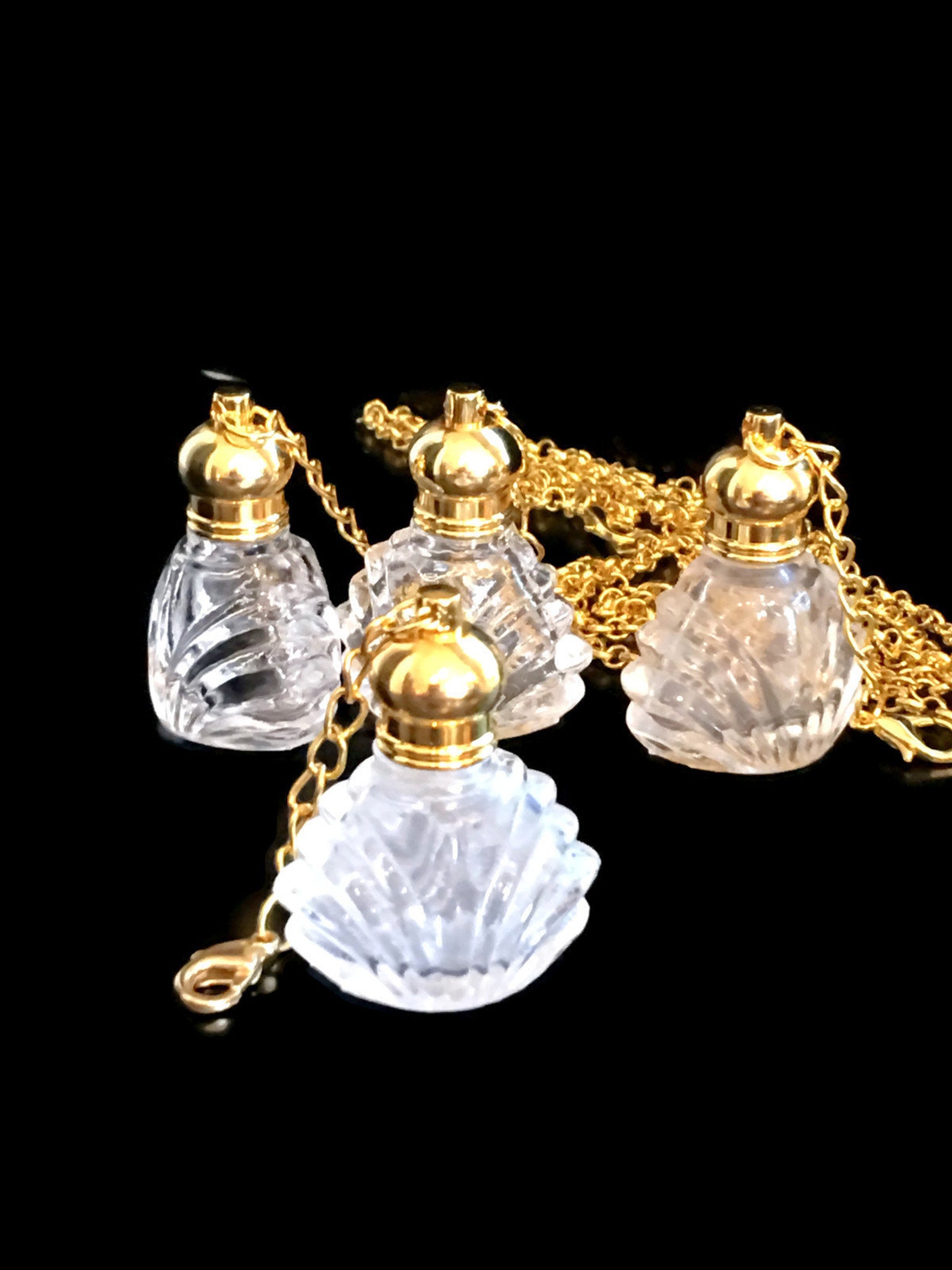 Gold Glass Perfume Bottle Necklace Etsy