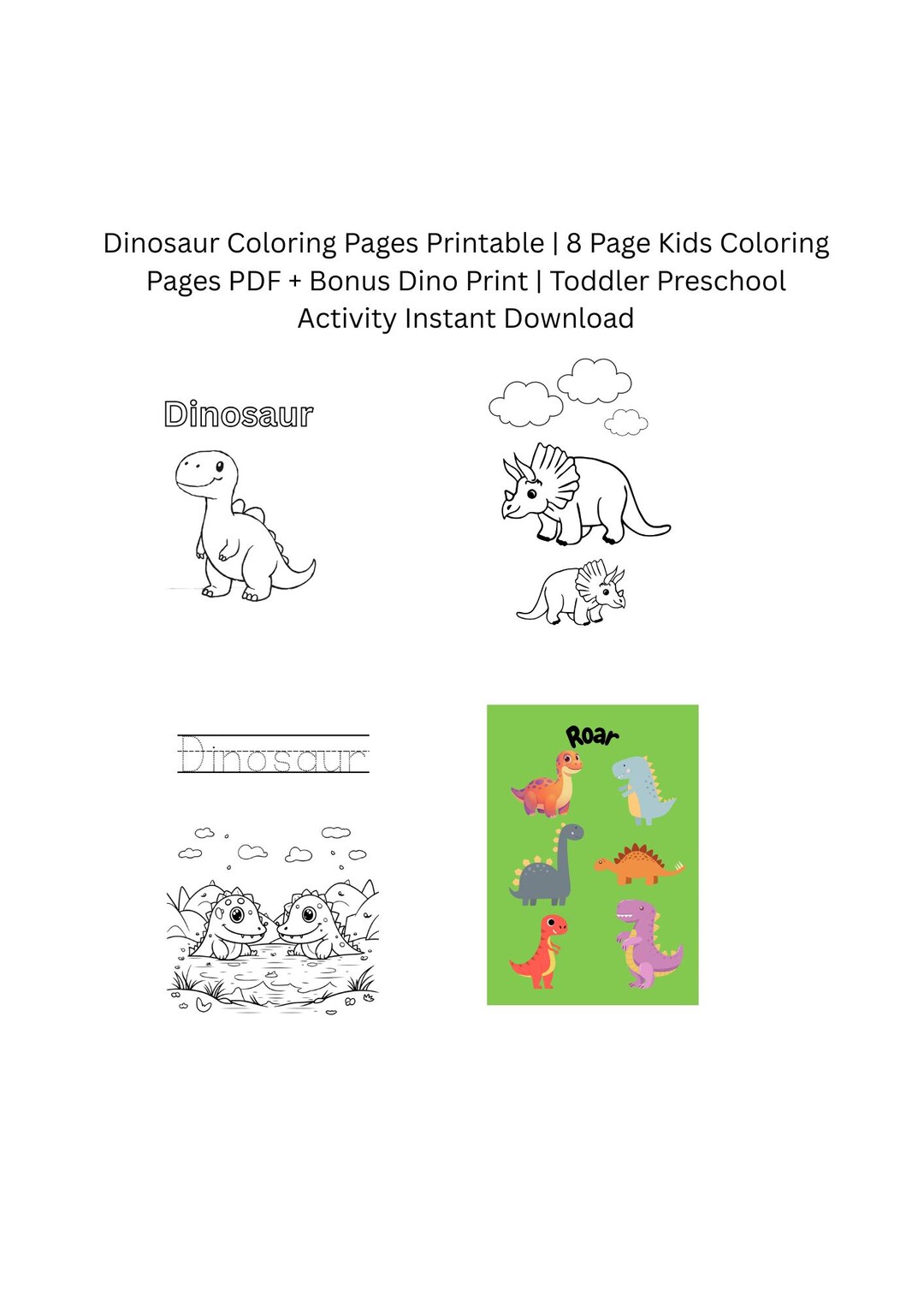 Dinosaur Coloring Pages Printable | 8 Page Kids Coloring Pages PDF ...