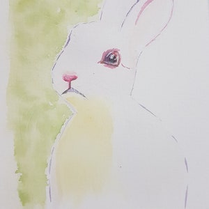 White Rabbit Watercolor Painting Handpainted Rabbit Animal Art Original ...