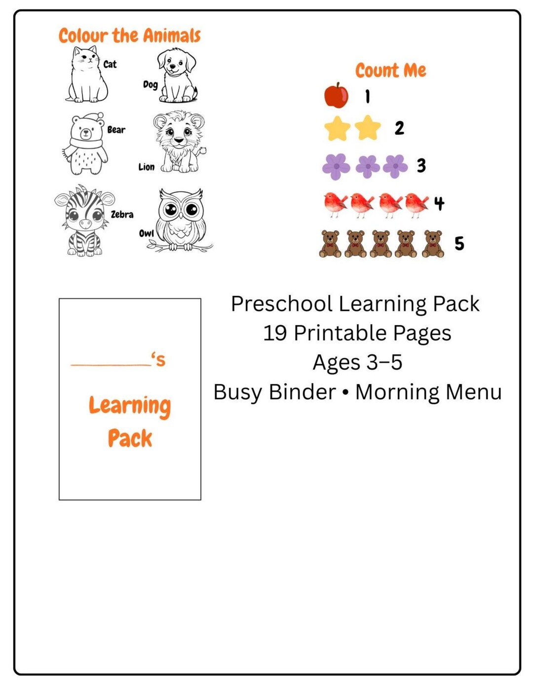 Preschool Learning Pack Printable Pdf,morning Menu Busy Binder Ages 3-5 ...