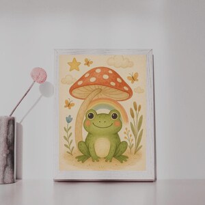 Cute Frog Nursery Print – A4 Wall Art for Baby Room | Woodland Animal Decor | Gender Neutral Nursery | Whimsical Frog Illustration, Newborn
