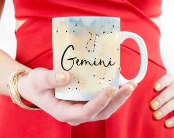 Gemini Astrology Ceramic Mug, Zodiac mug, watercolor mug, astrology gifts, astrology mug, celestial holiday gifts, constellation mug