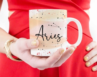 Aries Astrology Ceramic Mug, Zodiac mug, watercolor mug, astrology gifts, astrology mug, celestial holiday gifts, constellation mug