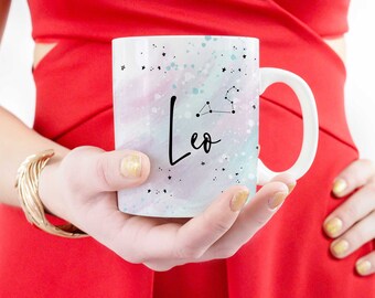 Leo Astrology Ceramic Mug, Zodiac mug, watercolor mug, astrology gifts, astrology mug, celestial holiday gifts, constellation mug