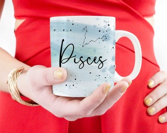 Pisces Astrology Ceramic Mug, Zodiac mug, watercolor mug, astrology gifts, astrology mug, celestial holiday gifts, constellation mug