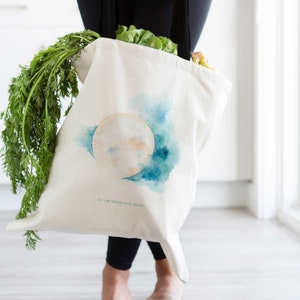 Sacred Moon tote bag, Moon phase fashion, One of a kind watercolor tote bag, moon phase grocery bag, cool mom bag, celestial tote