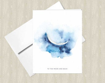 Crescent Moon Watercolor Greeting Cards – Set of 4, Celestial notecards