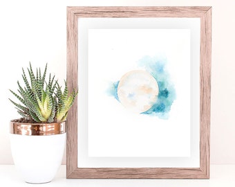 Sacred Moon Poster. Watercolor Painting, Moon Painting, Moon Print, Moon Phase, Full Moon, Night Sky Print, Night Sky, Stars, Moon