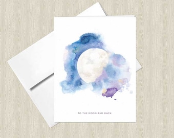 Cosmic Moon Watercolor Greeting Cards – Set of 4, Celestial notecards