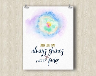 Inner Light Yoga Poster. Yoga art print. Yoga gifts. Modern art painting. Spiritual art print. Zen meditation art. Inspirational quotes art.