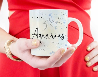 Aquarius Astrology Ceramic Mug, Zodiac mug, watercolor mug, astrology gifts, astrology mug, celestial holiday gifts, constellation mug