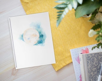 Sacred Moon Gratitude Notebook. Inspiration Journal. Yoga gift. Yoga studio art. Yoga notebook. Meditation journal, Celestial journal