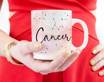 Cancer Astrology Ceramic Mug, Zodiac mug, watercolor mug, astrology gifts, astrology mug, celestial holiday gifts, constellation mug