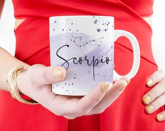 Scorpio Astrology Ceramic Mug, Zodiac mug, watercolor mug, astrology gifts, astrology mug, celestial holiday gifts, constellation mug