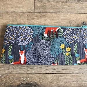 Fox pencil case, fox bag, fox gift, fox print, teacher gift, back to school, teen gift, stocking filler, fox lover, zip bag, woodland print