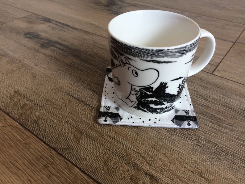 Raccoon coasters, raccoon gift, raccoon print, fabric coasters, monochrome coasters, animal coasters, animal print, new home gift image 5