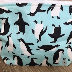Penguin bag, penguin print, penguin gift, penguin lover gift, zip bag, teen girl gift, mothers day gift, nana gift, wipe clean lining image 3