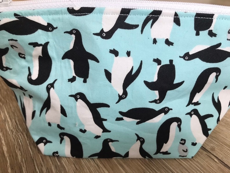 Penguin bag, penguin print, penguin gift, penguin lover gift, zip bag, teen girl gift, mothers day gift, nana gift, wipe clean lining image 3