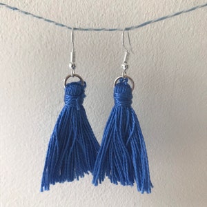 Blue tassel earrings, blue tassels, dangly earrings, boho earrings, blue earrings, mothers day, gift for her, teen girl, small tassel