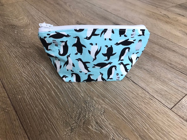 Penguin bag, penguin print, penguin gift, penguin lover gift, zip bag, teen girl gift, mothers day gift, nana gift, wipe clean lining image 2