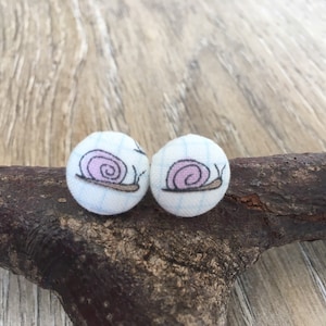 Snail earrings, snail jewellery, button earrings, button jewellery, snail print, snail gift, quirky earrings, snail lover gift