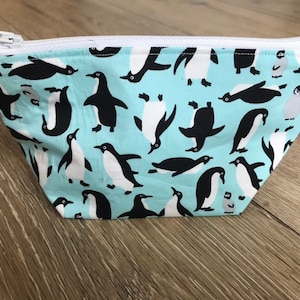 Penguin bag, penguin print, penguin gift, penguin lover gift, zip bag, teen girl gift, mothers day gift, nana gift, wipe clean lining image 1
