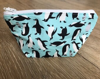 Penguin bag, penguin print, penguin gift, penguin lover gift, zip bag, teen girl gift, mothers day gift, nana gift, wipe clean lining