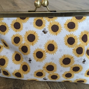 Sunflower clutch bag, sunflower print, sunflower gift, kiss lock bag, wedding gift, mother&#39;s day, wife gift, sunflower wedding, wedding bag
