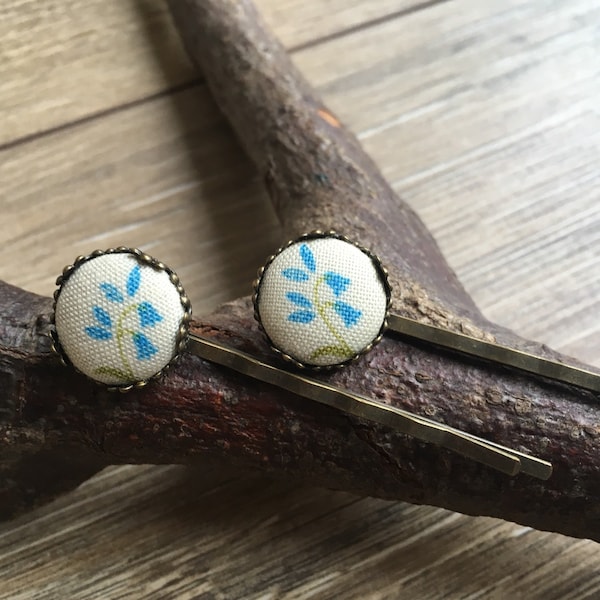 Bluebell hair pins, bluebell hair grips, bluebell print, bluebell gift, bobby pins, button hair grips, floral hair accessories, teen gift